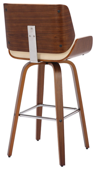 Tyler 26" Counter Height Swivel Cream Faux Leather and Walnut Wood Bar Stool