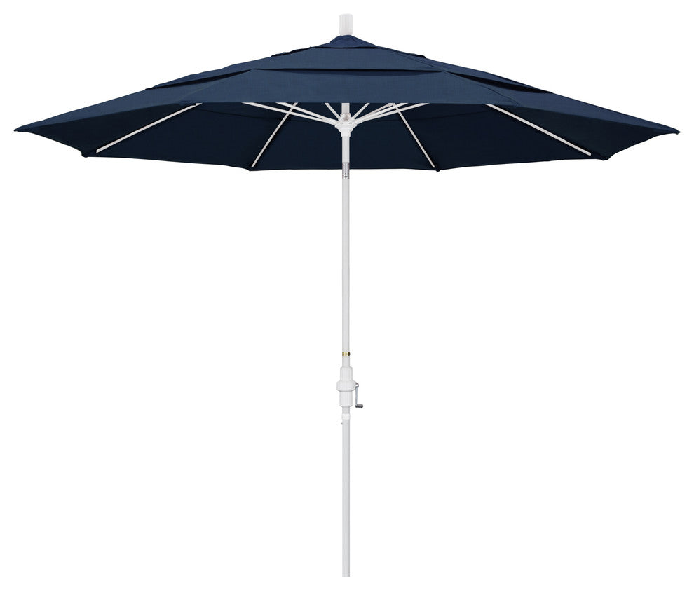11' Matted White Collar Tilt Lift Fiberglass Rib Aluminum Umbrella, Sunbrella, Spectrum Indigo