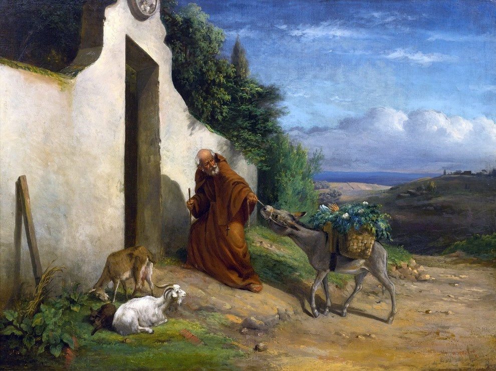 Tile Mural Monk Pulling Donkey By William Holbrook Beard, 6"x8", Glossy