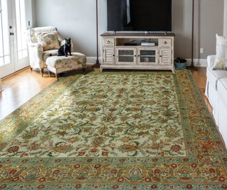 Fine Vintage Distressed Kaleb Ivory/Green Rug, 9'6 x 12'7