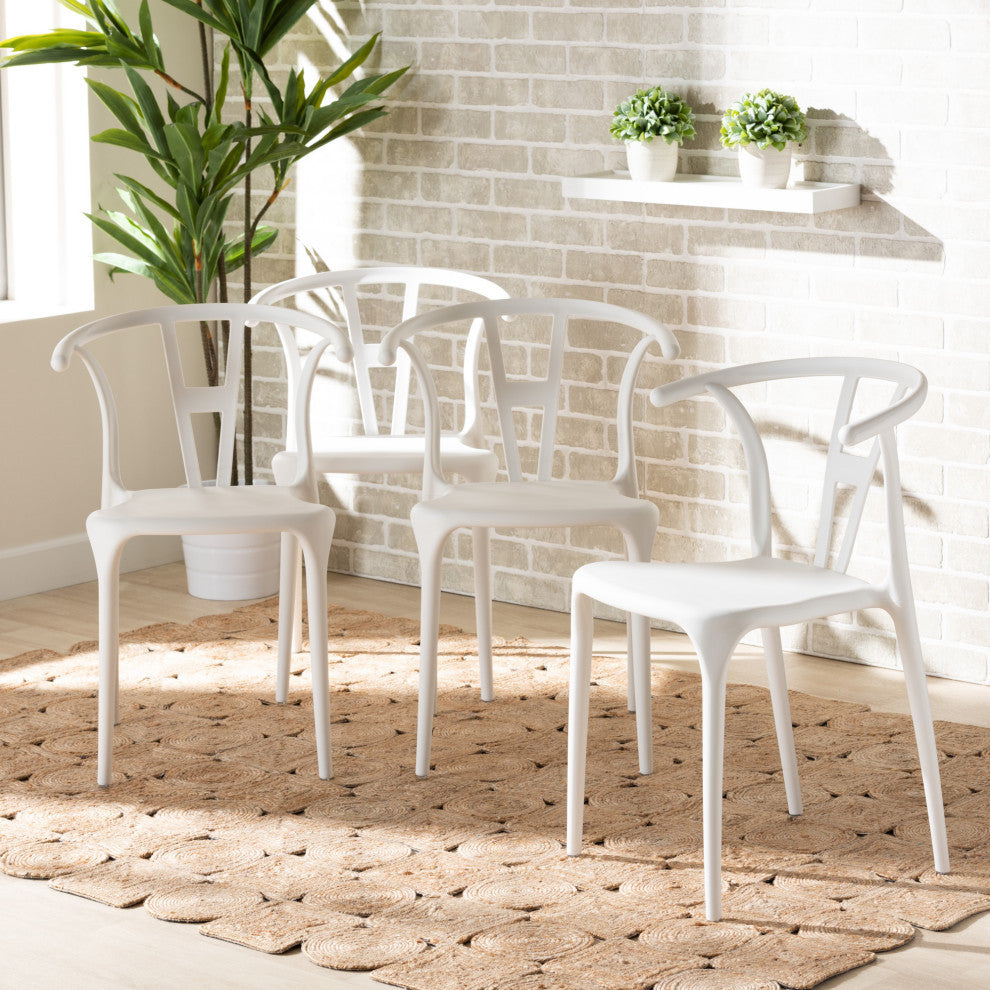 Idell Modern 4-Piece Stackable Dining Chairs, White