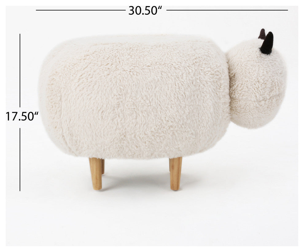 GDF Studio Brebis White Velvet Sheep Ottoman
