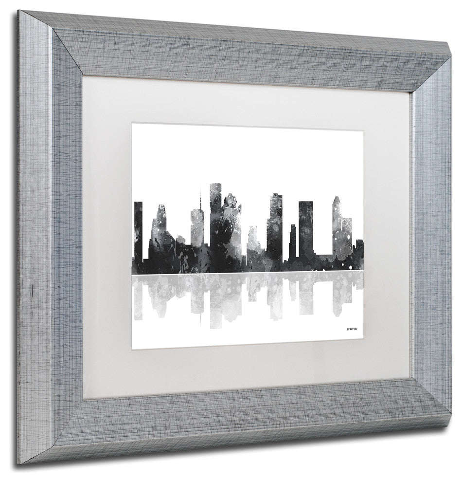 Watson 'Houston Texas Skyline BG-1' Art, Silver Frame, 11"x14", White Matte