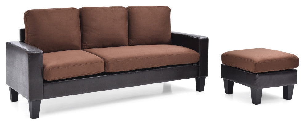 Ukiah Sofa Faux Leather Chaise, Chocolate Micro Suede, Brown Faux Leather
