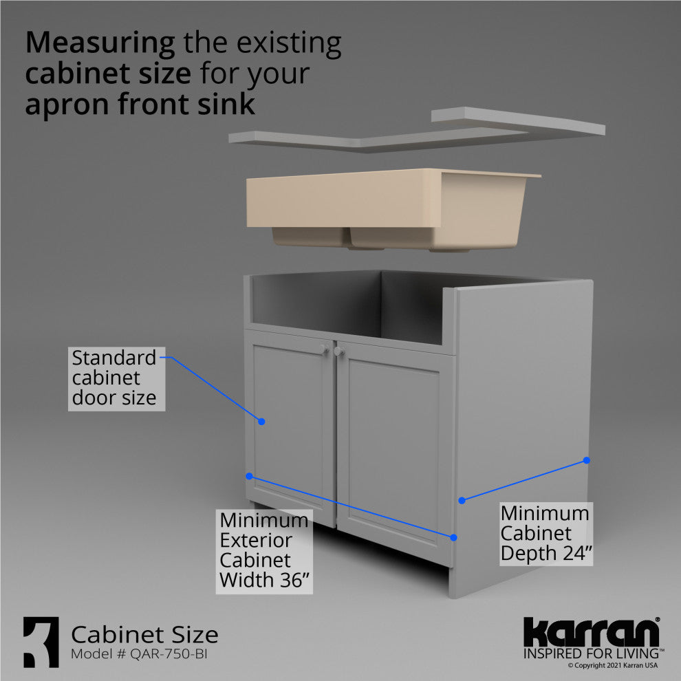 Karran Retrofit Farmhouse Quartz 34" Double Bowl Sink, Bisque
