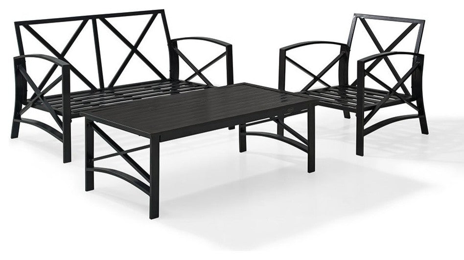 Kaplan 3-Piece Patio Set, Loveseat, Chair, Coffee Table, Mist