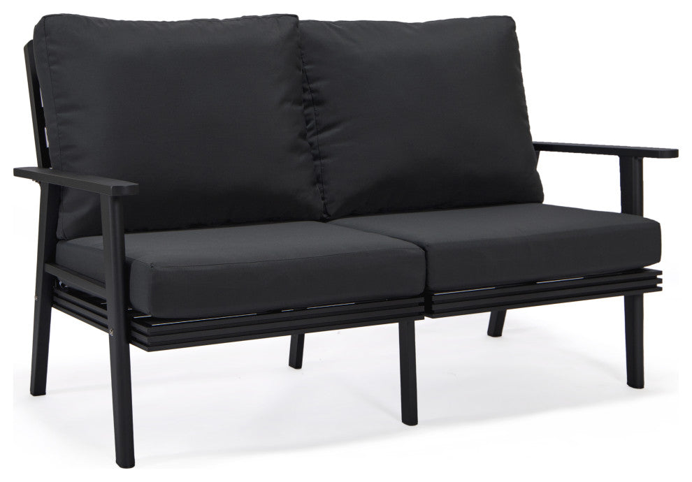 Leisuremod Walbrooke Patio Loveseat With Black Aluminum Frame, Charcoal
