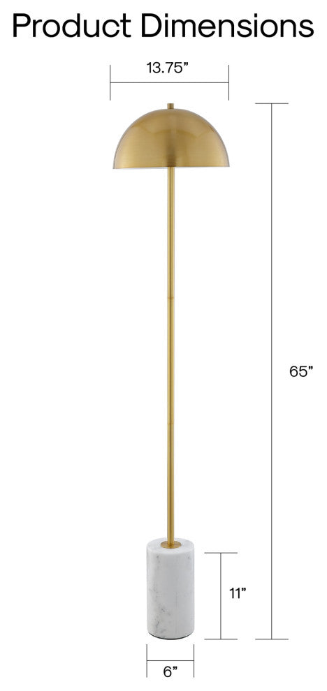 Inspired Home Kenadie Floor Lamp, Marble Stone Base, Brass/White