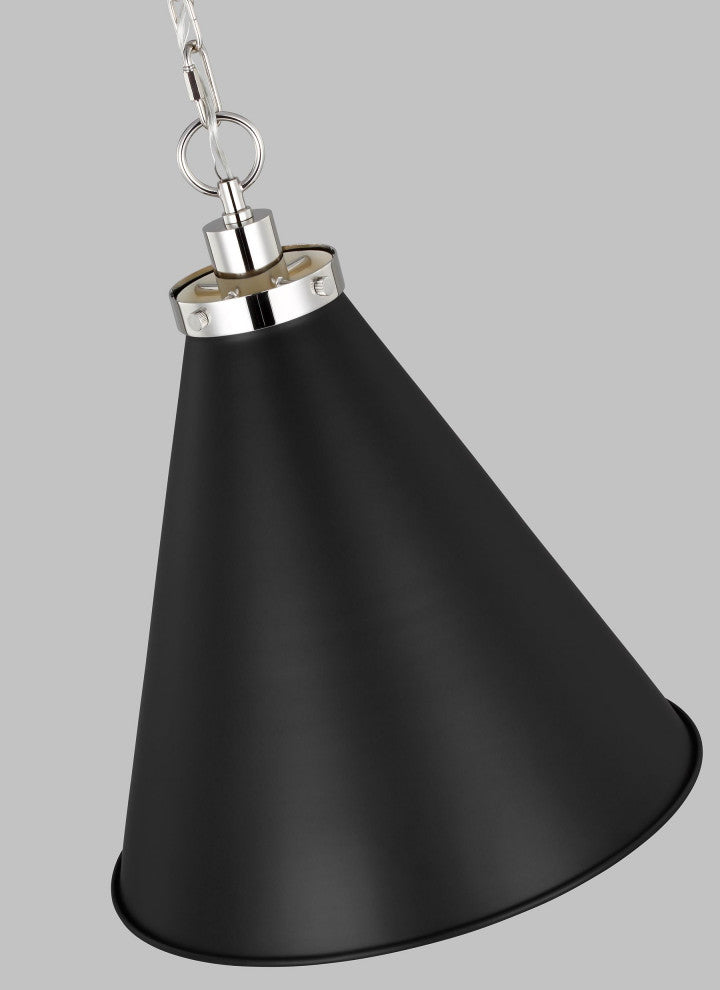 Wellfleet Medium Cone Pendant, Midnight Black and Polished Nickel