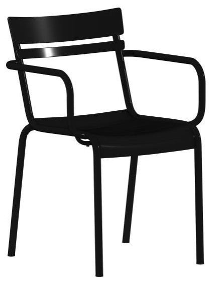 Nash Commercial Grade Steel Indoor-Outdoor Stackable Chair with 2 Slats and Arms, Black