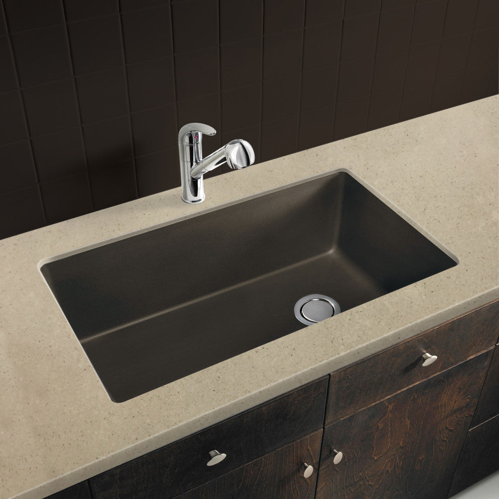 Radius Granite 31-in Undermount Kitchen Sink Kit in Espresso