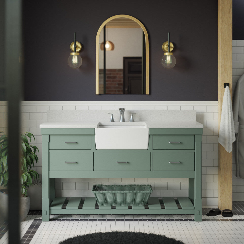 Charlotte 60" Bathroom Vanity, Sage Green, Quartz, Single