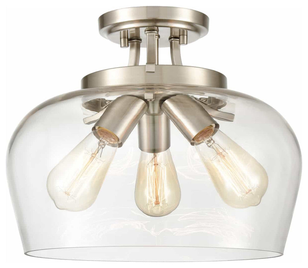 3-Light Glass Ceiling Lights, Brushed Nickel