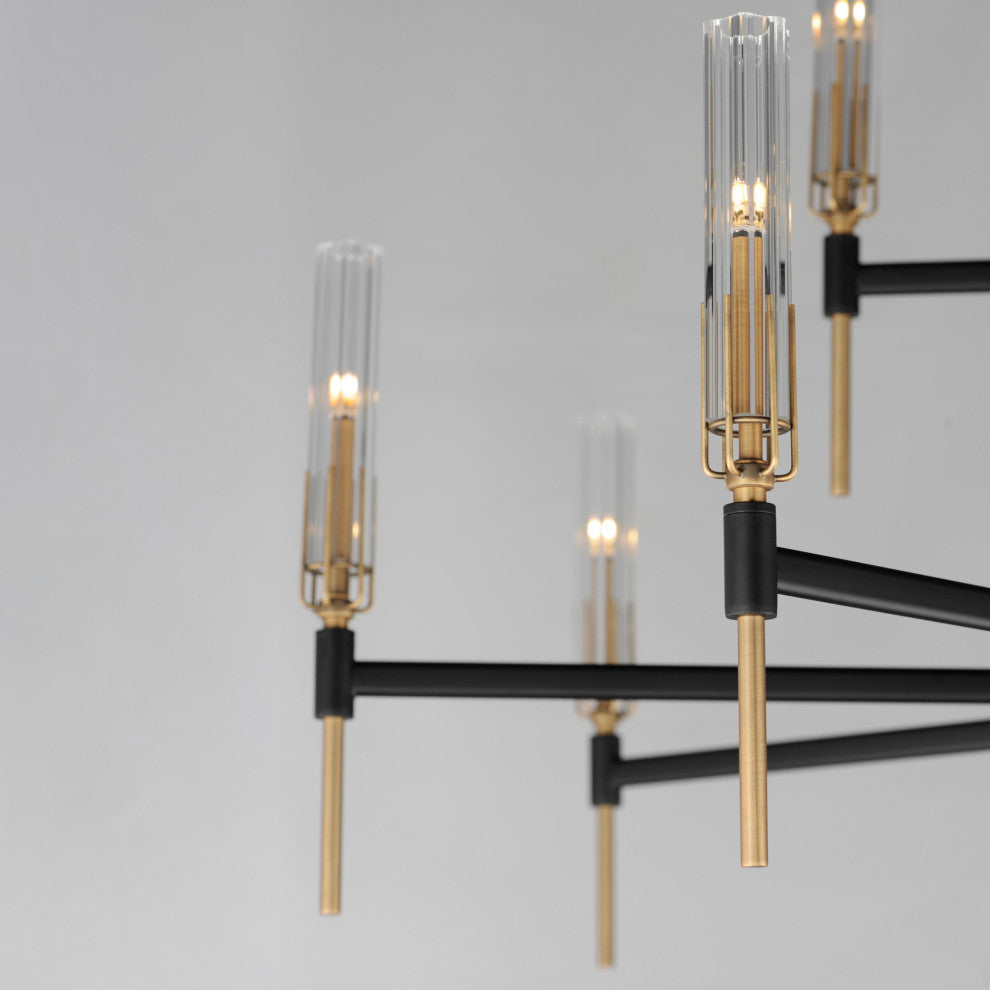 Maxim 16129 Flambeau 12 Light 48"W Chandelier - Black / Antique Brass