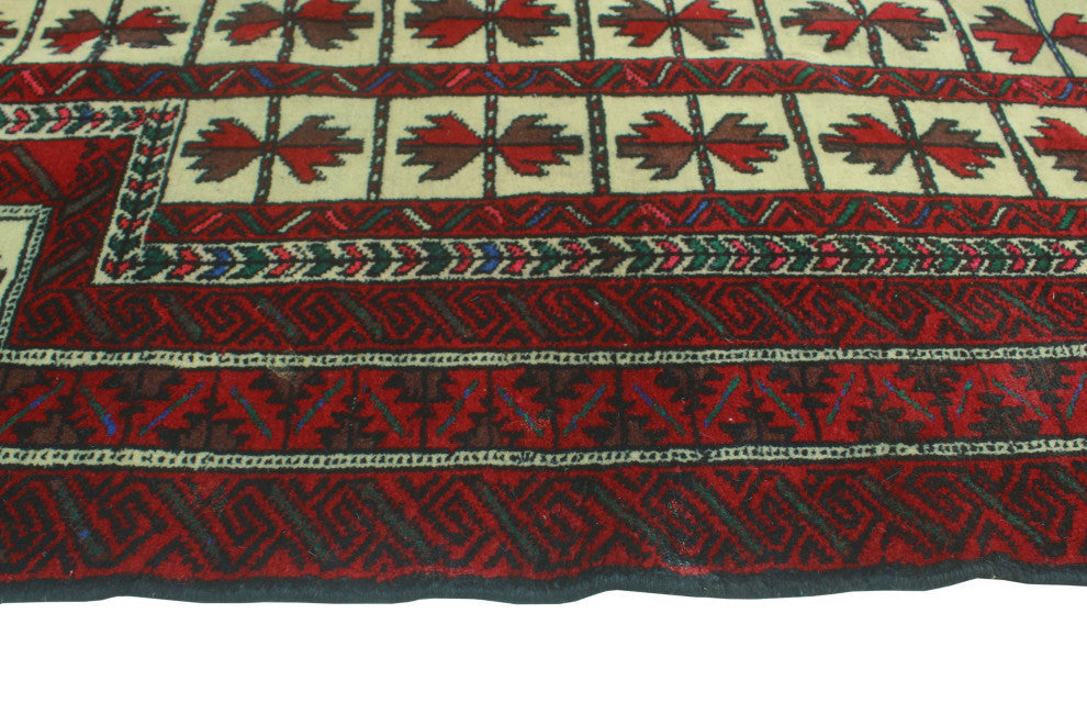 Fine Vintage Distressed Vito Ivory/Red Rug, 2'9x3'9