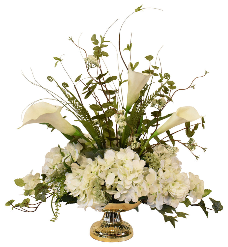 White Silk Hydrangea and Calla Lily Arrangement