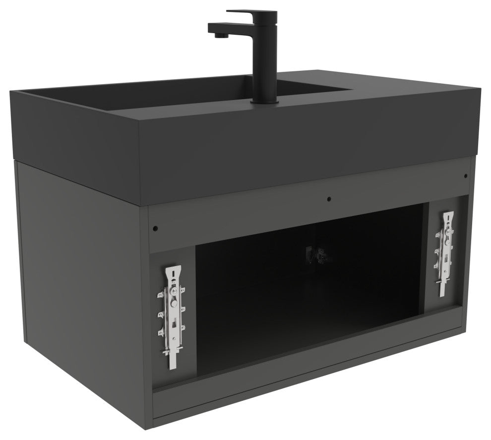 CastelloUSA Amazon 30" Right Wall Mounted Bathroom Vanity Set, Black, Black Top, Black Handles