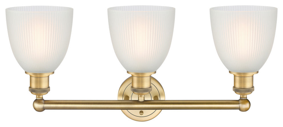 Castile 3-Light 24" Bath Vanity Light, Brushed Brass Finish, White Shade
