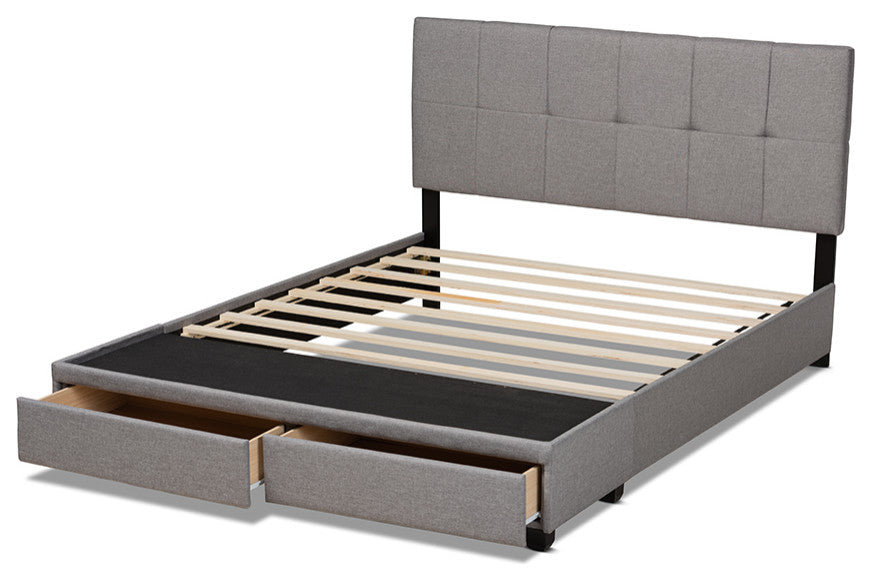 Netti-Light Gray Fabric Upholstered 2-Drawer Queen Size Platform Storage Bed