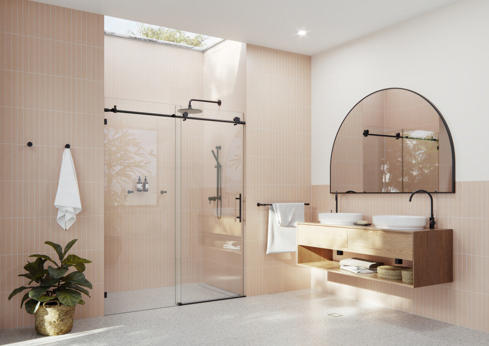 56-60"x78" Frameless Sliding Shower Door, Matte Black