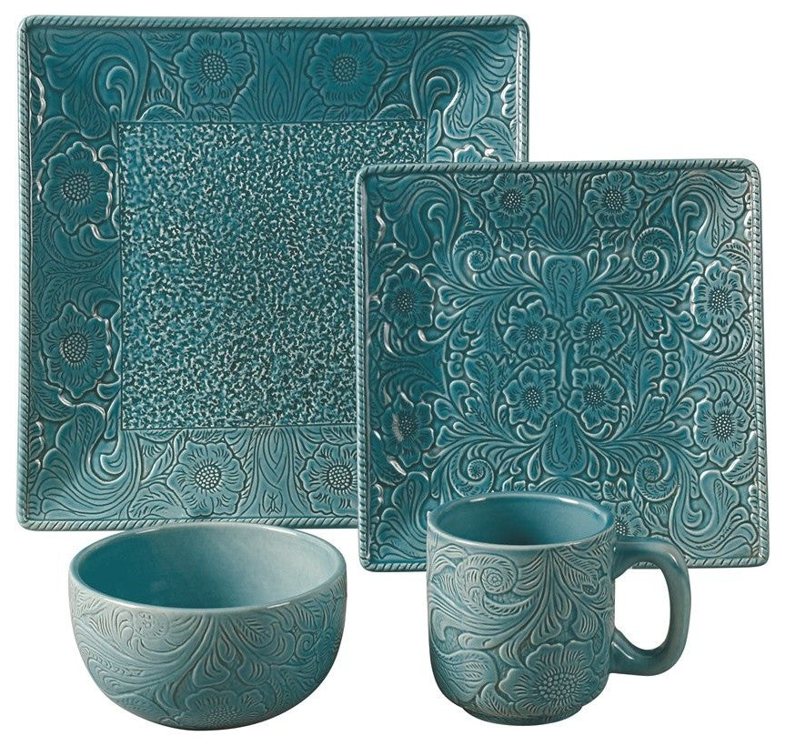 16-Piece Savanah Dishes Set, Turquoise
