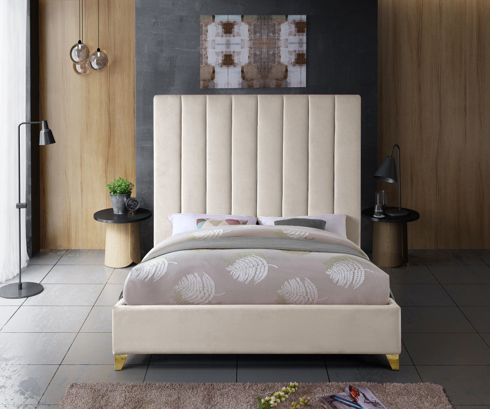 Via Velvet Upholstered Bed, Cream, King