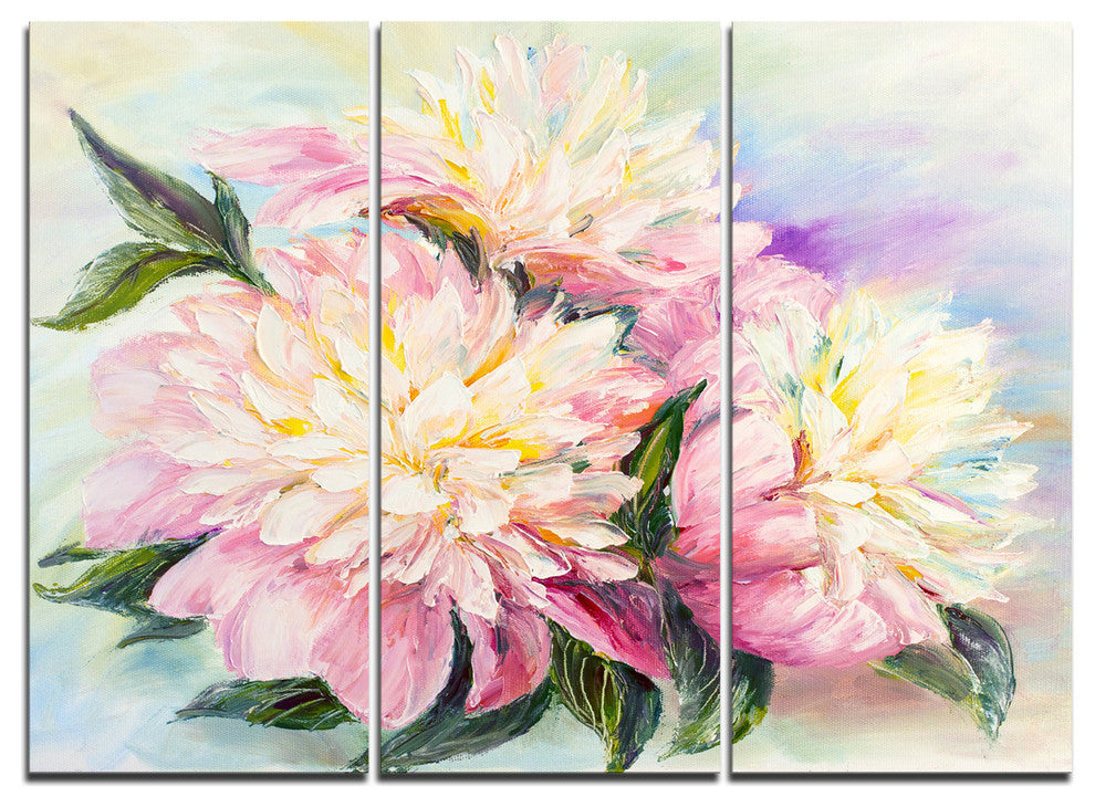 "Blooming Pink Peonies" Metal Wall Art, 3 Panels, 36"x28"