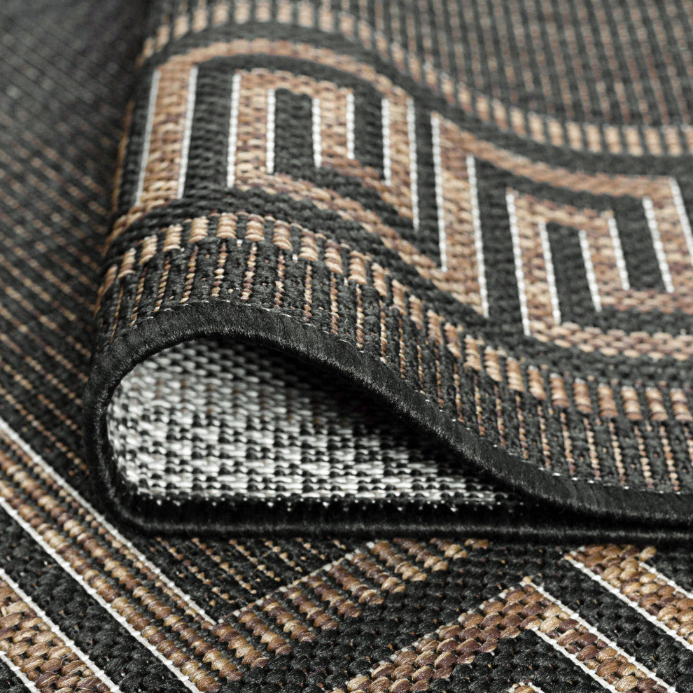 Giovanna Transitional Greek Key Black/Gold Indoor/Outdoor Scatter Mat, 2'x3'