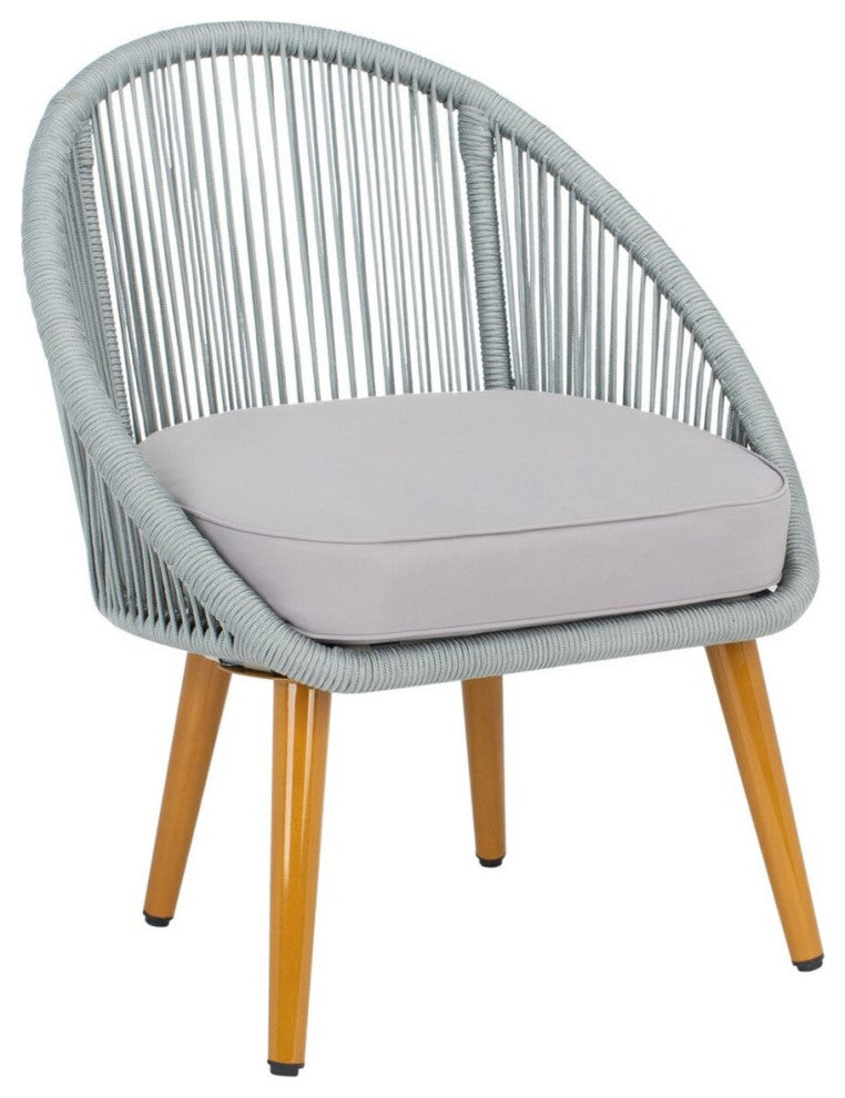 Safavieh Outdoor Halcott 4 Piece Living Set Grey Rope / Grey Cushion / Gold Legs