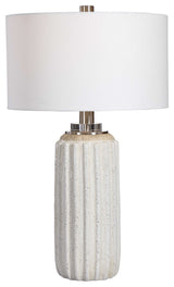 Deep Ribbed Crackled Ceramic Table Lamp Cream Beige Vertical Lines Elegant
