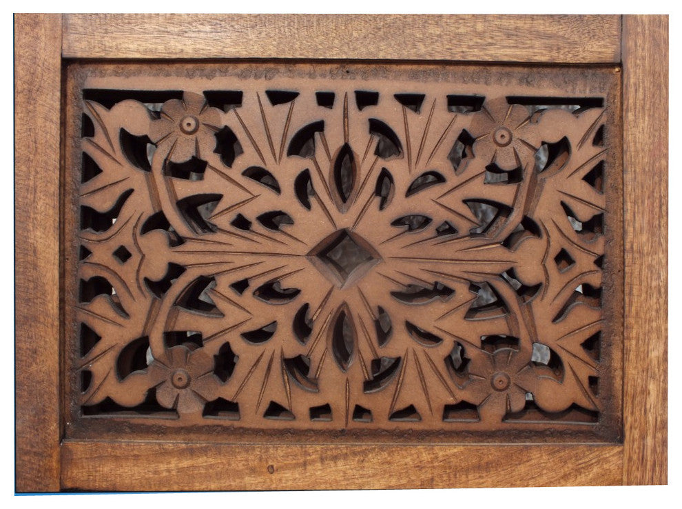 Handmade Foldable 4 Panel Wooden Partition Screen Room Divider Brown