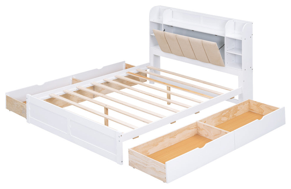 Gewnee Wood Queen Size Platform Bed with Storage Headboard