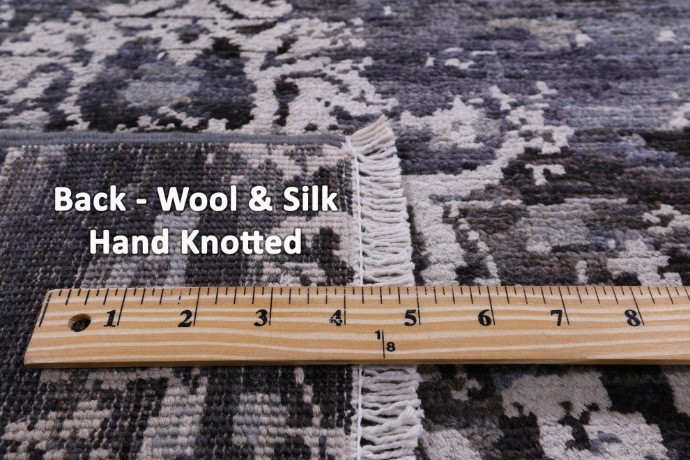 2' 7" X 13' 11" Modern Hand-Knotted Wool and Silk Runner Rug Q10330