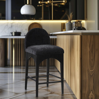 Waldorf Chenille Upholstered Stool, Black, Chenille, Natural Finish, Black, Chenille Fabric, Black Finish