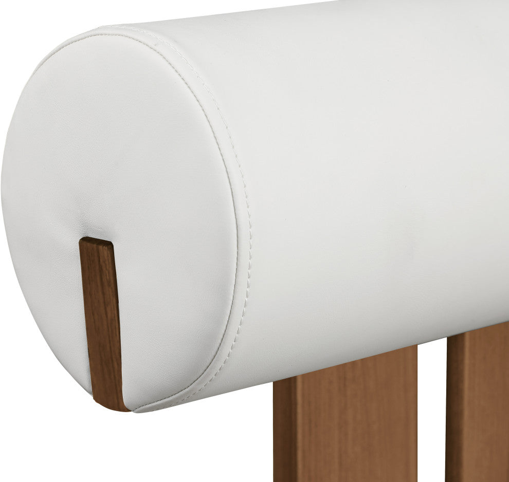 Dario Upholstered Dining Chair, Set of 2, Cream, Vegan Leather, Walnut Wood Look