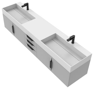 CastelloUSA Amazon 84" Wall Mounted Bathroom Vanity Set, Gray, White Top, Black Handles