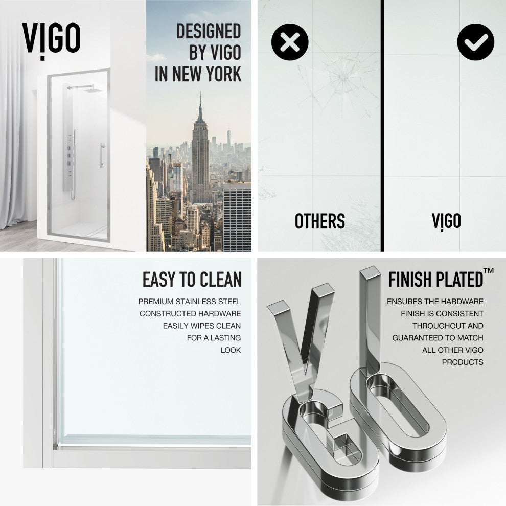 VIGO Astoria Framed Pivot Shower Door, Chrome, 32" W X 76" H, Clear Glass