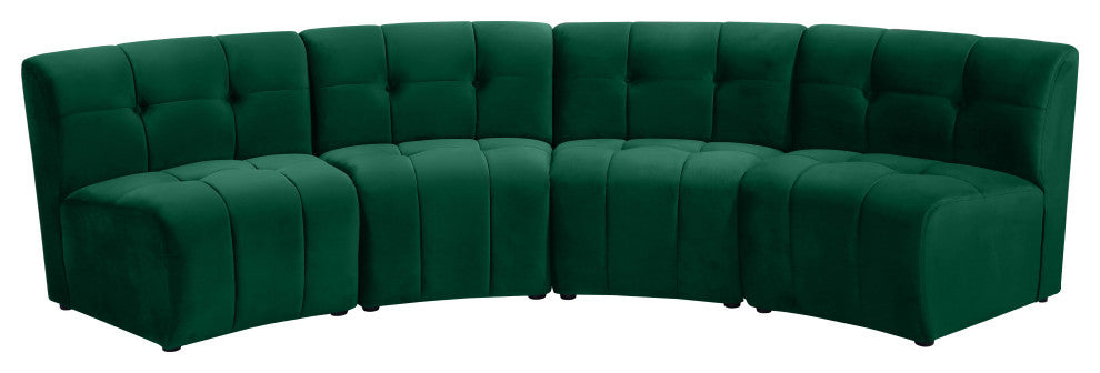 Limitless Velvet Upholstered 4-Piece Modular Sectional, Green