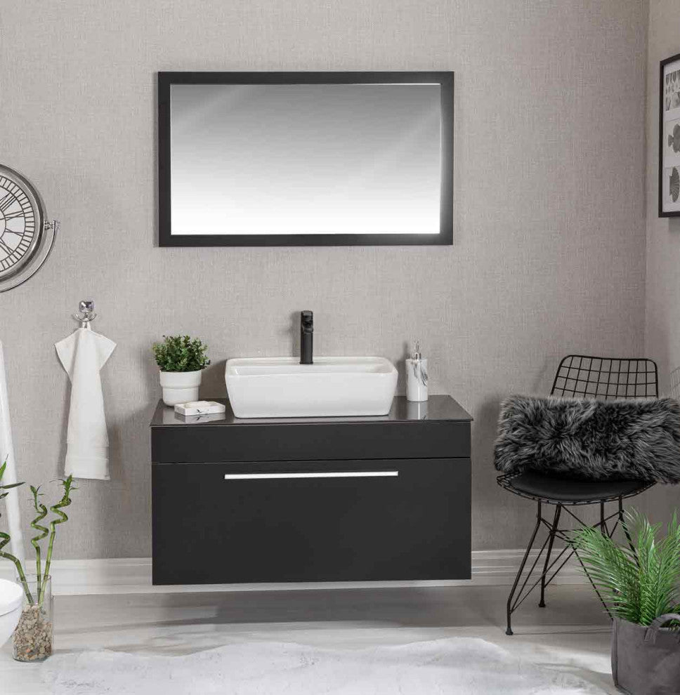 Luka Collection Black Bathroom Vanity With Sink, Mirror, Countertop, 40