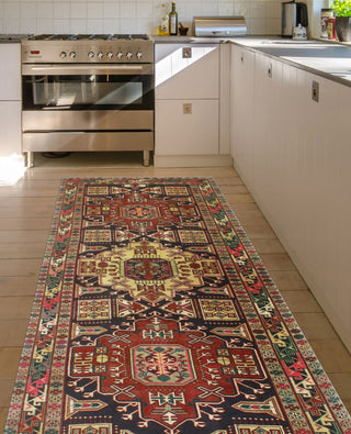 Fine Vintage Distressed Mazhar Navy/Beige Runner, 4'5x10'0
