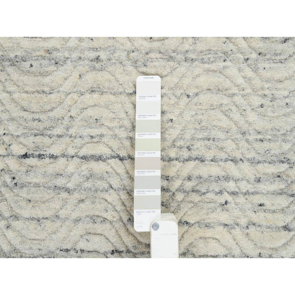 Beige Hand Loomed Variegated Textured Modern Design Wool Runner Rug, 2'6"x6'0"