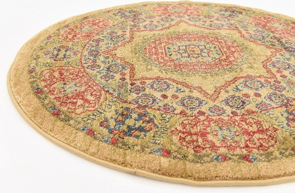 Unique Loom Beige Hamilton Palace 3' 3 x 3' 3 Round Rug