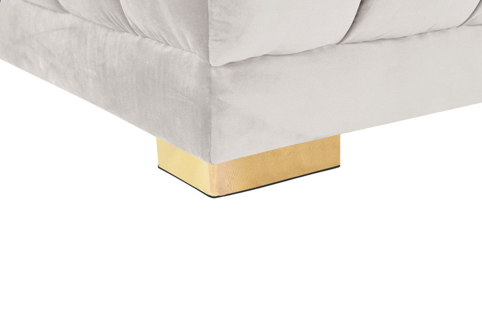 Gwen Biscuit Tufted Velvet Upholstered 3 Piece Sectional, Cream