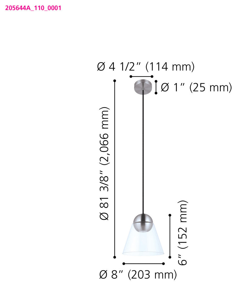 Cerasella 1-Light Mini Pendant, Matte Nickel Finish, Clear Glass Shade