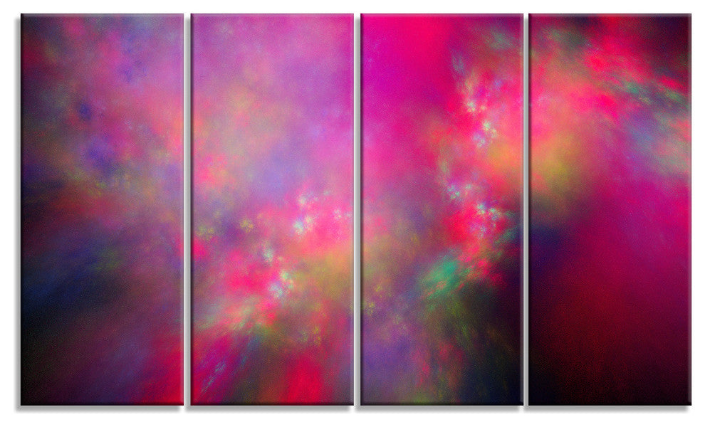 Perfect Red Starry Sky, Abstract Canvas Art Print, 48"x28", 4 Panels