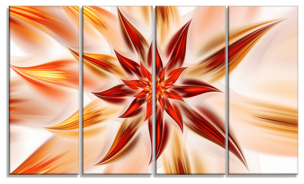 Dance of Brown Exotic Flower, Floral Canvas Art Print, 48"x28", 4 Panels