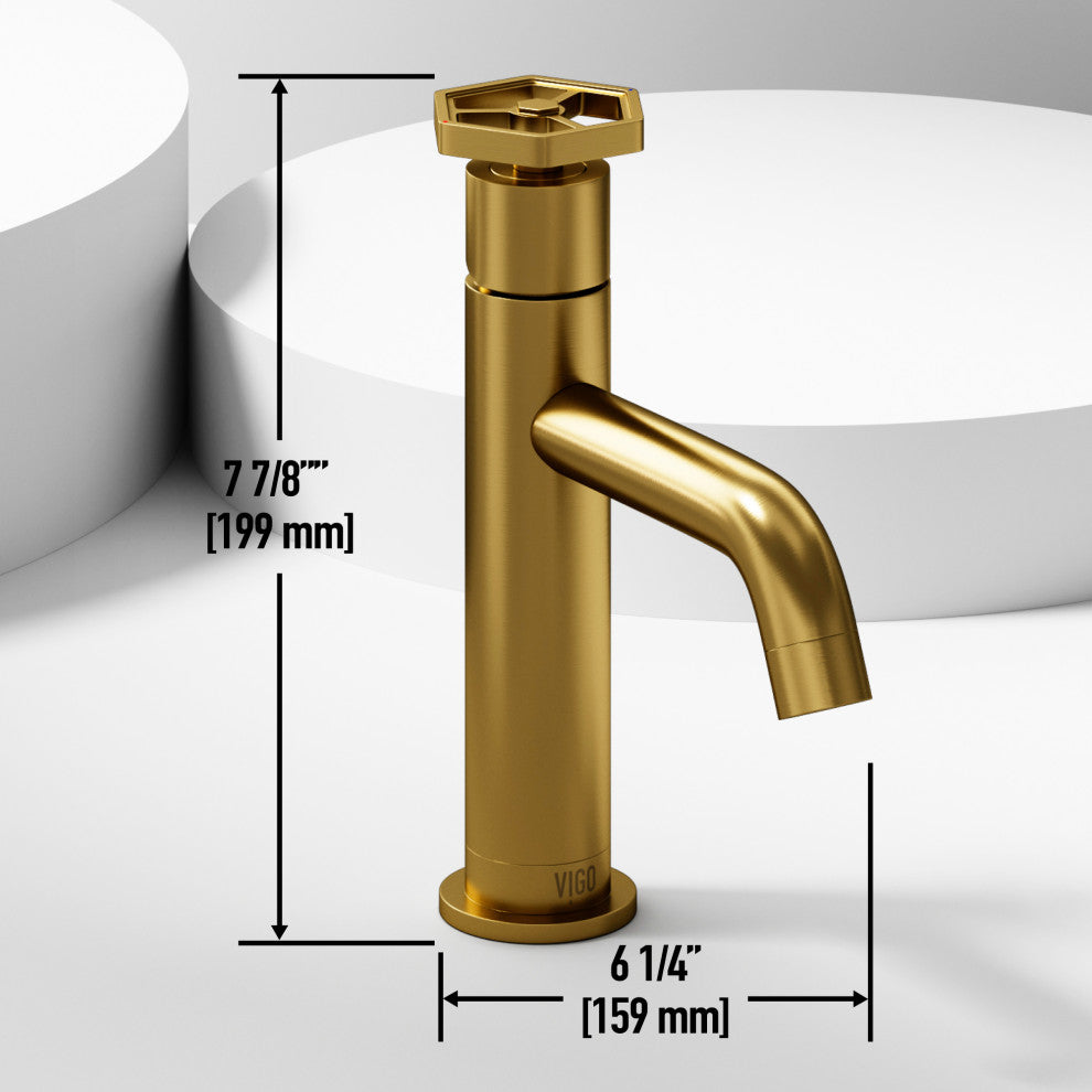 VIGO Ruxton 8" H Single Handle Single Hole Bathroom Faucet, Matte Brushed Gold, Without Extras