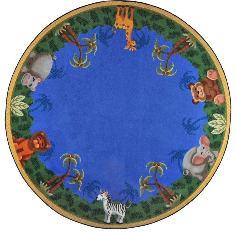 Kid Essentials Rug, Jungle Friends, 7'7" Round