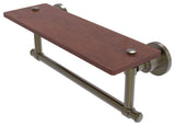 Washington Square 16" Solid Wood Shelf and Towel Bar, Antique Brass