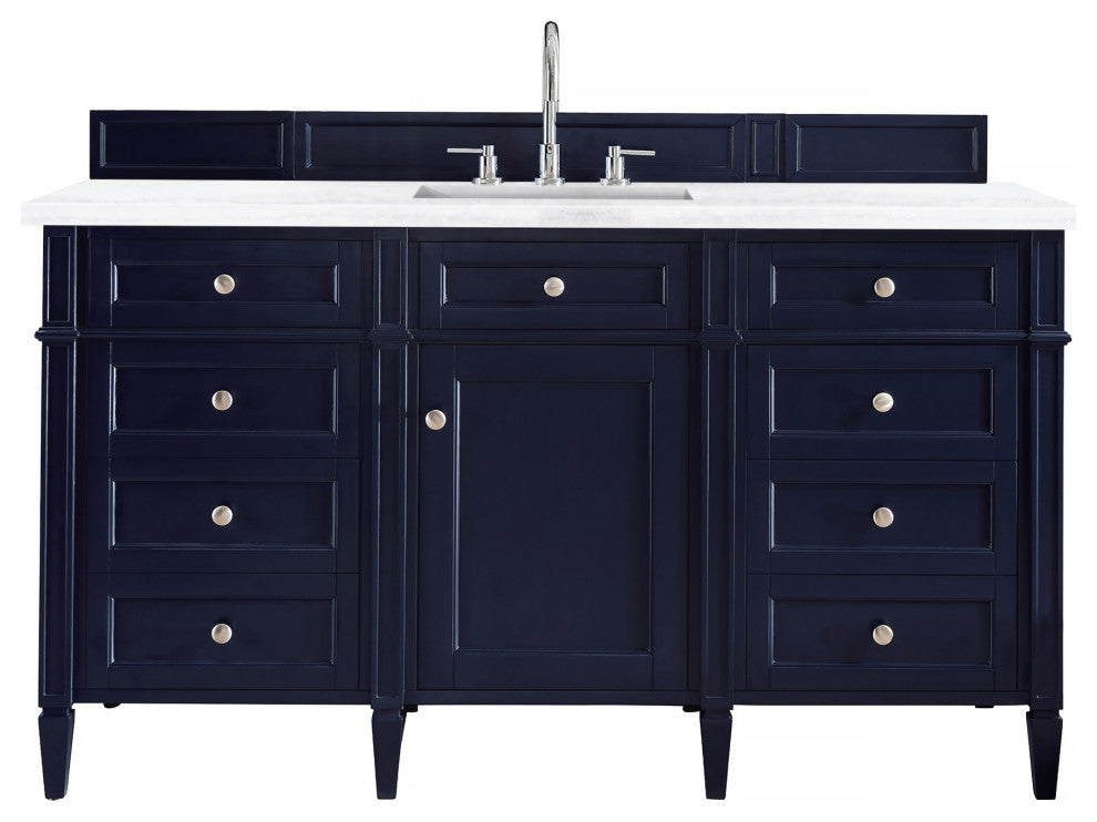 Brittany 60" Victory Blue Single Vanity w/ 3 CM Arctic Fall Solid Surface Top